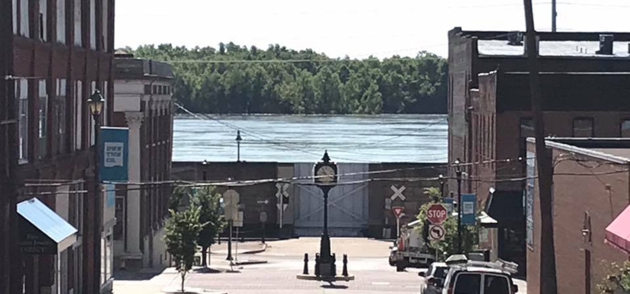 Cape Girardeau Flood Protection Project during a flood event