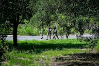 Members from the U.S. Air Force 11th Security Forces Squadronprepare to engage during a close-quarters combat training exercise at Joint Base Andrews, Md., July 22, 2025.