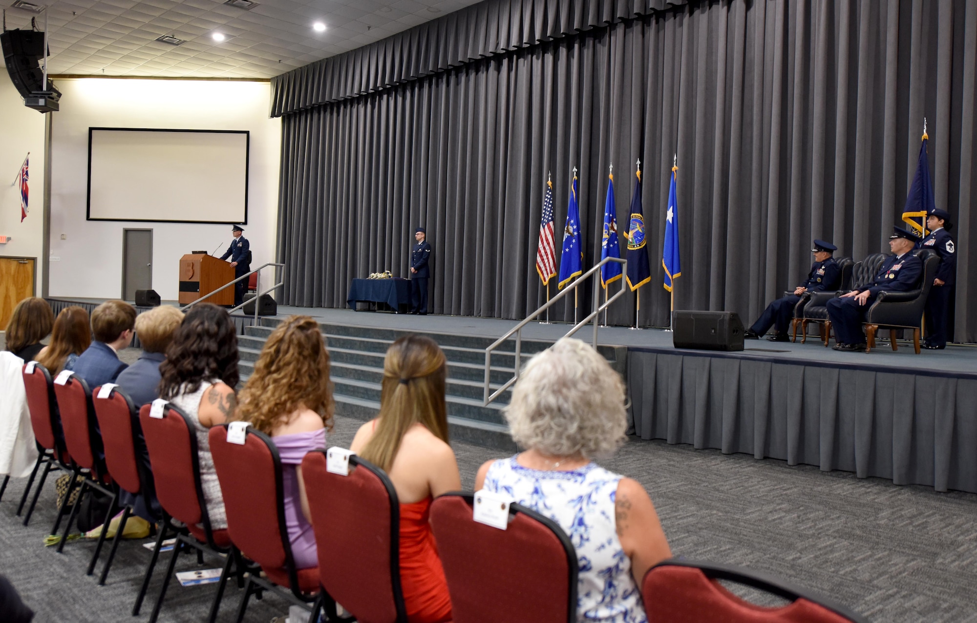 Lt. Col. Benjamin Kempen, Standoff Munitions Application Center commander, addresses the audience