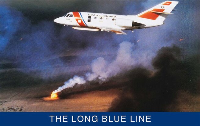 Coast Guard HU-25 Falcon jet monitors burning oil fields during Operation Desert Storm. (U.S. Coast Guard)