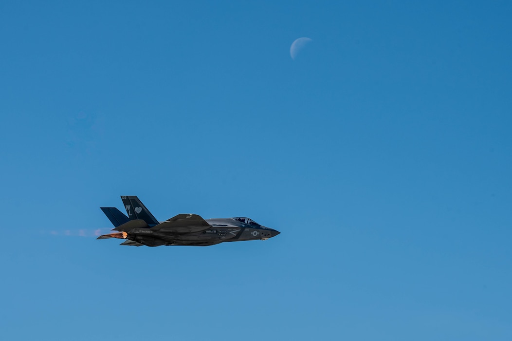 A U.S. Marine Corps F-35C Lightning II assigned to Marine Fighter Attack Squadron (VMFA) 311 takes off during Red Flag-Alaska 25-3 at Eielson Air Force Base, Alaska, July 19, 2025.