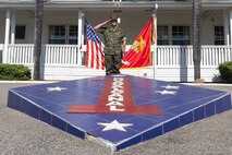 U.S. Marine Corps Brig. Gen. Ryan Hoyle, the assistant division commander of 1st Marine Division, salutes during a promotion ceremony at Marine Corps Base Camp Pendleton, California, June 27, 2025. The ceremony was held to promote Hoyle to the rank of Brig. Gen. (U.S. Marine Corps photo by Sgt. Kyle Chan)