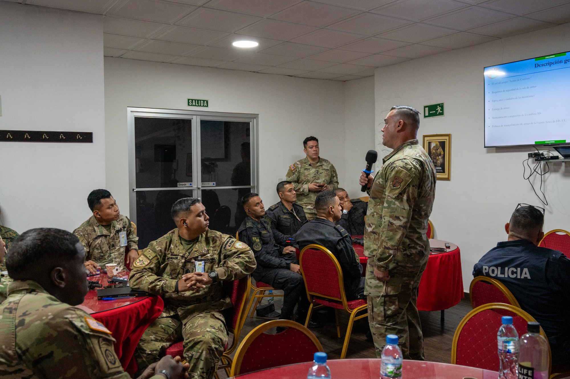 Members with the Missouri National Guard share expertise with the Panama Public Forces during a subject matter expert exchange.