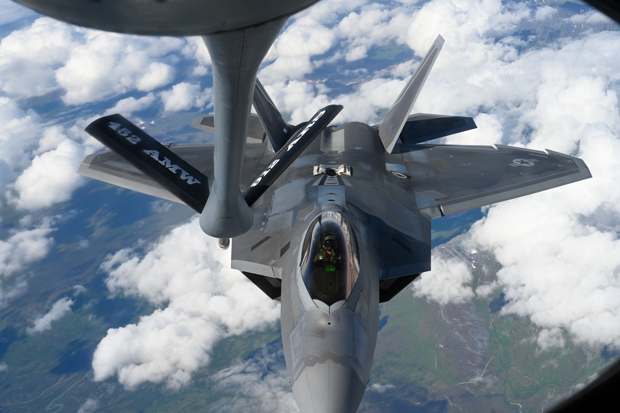 Aircraft flies in the sky.