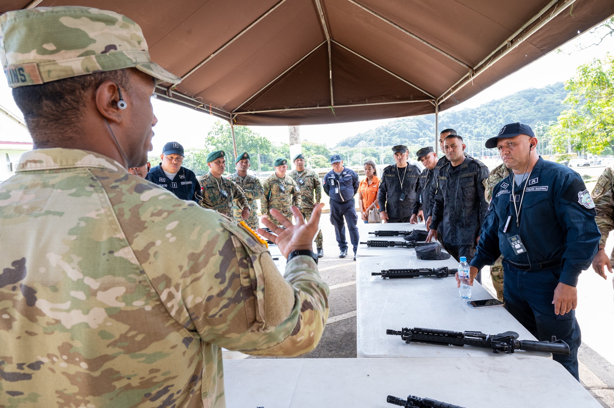 Members with the Missouri National Guard share expertise with the Panama Public Forces during a subject matter expert exchange