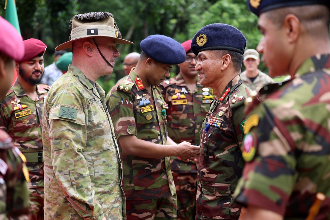 Key leaders speak after taking a group photo at the Jalalabad Cantonment, Sylhet, Bangladesh on July 25, 2025.