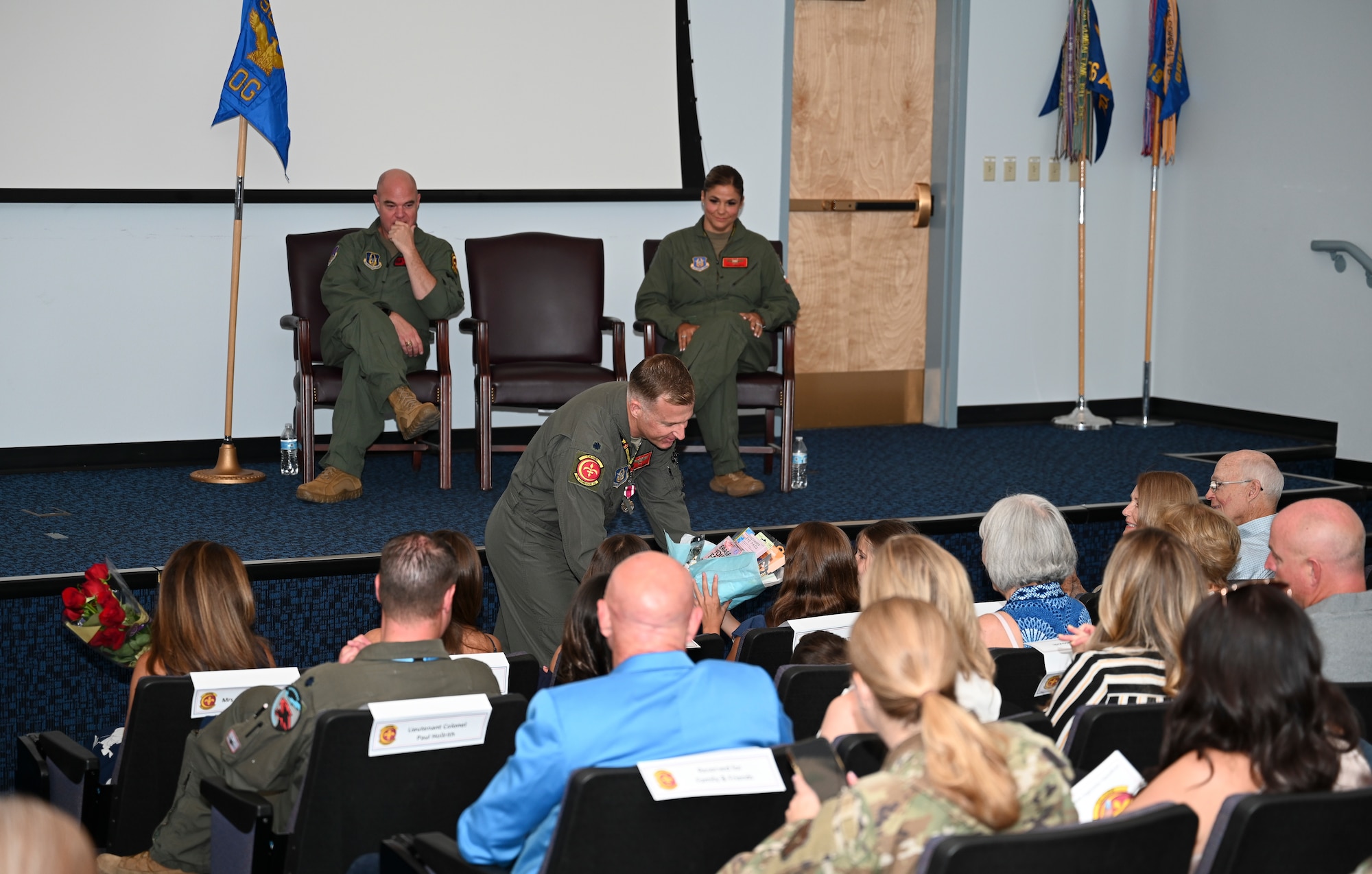 U.S. Air Force Lt. Col. Andrew W. Baumgart, outgoing 706th Aggressor Squadron (AGRS) commander, relinquished command to Lt. Col. Kristin L. Hollrith, incoming 706th AGRS commander, during a change of command ceremony at Nellis Air Force Base, Nevada, August 1, 2025.