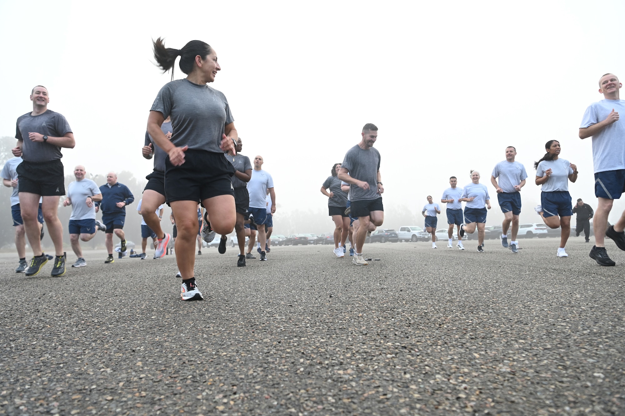 People work out outside.