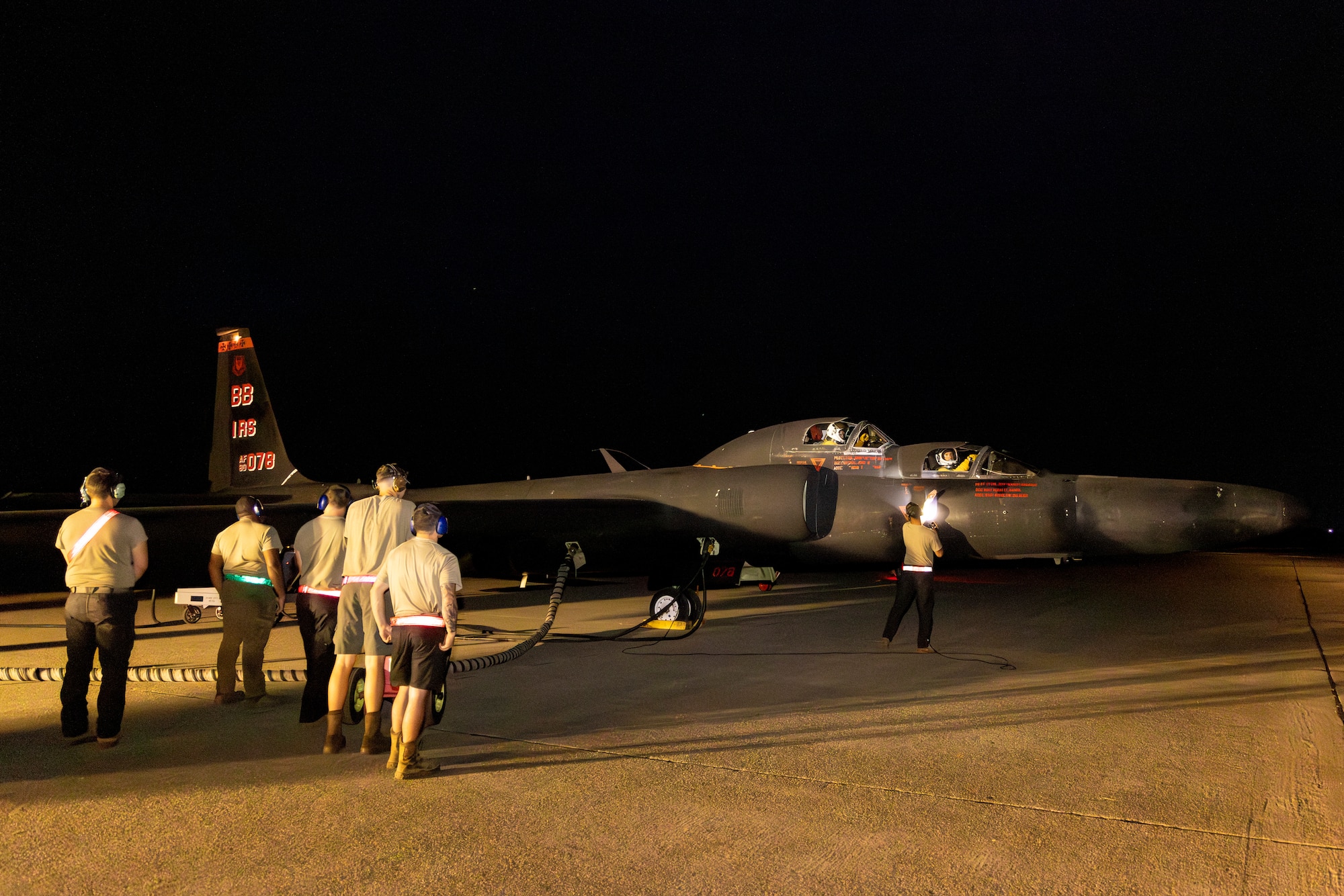 U.S. Air Force members of the 9th Aircraft Maintenance Squadron prepare a 9th Reconnaissance Wing TU-2S Dragon Lady piloted by Cory “ULTRALORD” Bartholomew, 1st Reconnaissance Squadron (RS) assigned flight safety officer and U-2 instructor pilot, and Lt. Col. “JETHRO”, 1st RS instructor pilot and U-2 chief pilot, at Beale Air Force Base (AFB), California, Aug. 1st, 2025.