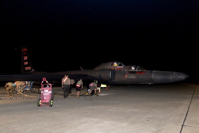 U.S. Air Force members of the 9th Aircraft Maintenance Squadron prepare a 9th Reconnaissance Wing TU-2S Dragon Lady piloted by Cory “ULTRALORD” Bartholomew, 1st Reconnaissance Squadron (RS) assigned flight safety officer and U-2 instructor pilot, and Lt. Col. “JETHRO”, 1st RS instructor pilot and U-2 chief pilot, at Beale Air Force Base (AFB), California, Aug. 1st, 2025.