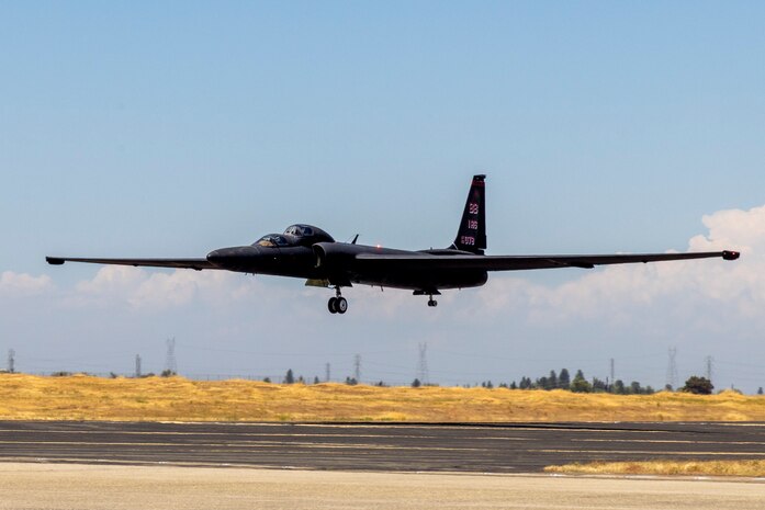 A 9th Reconnaissance Wing TU-2S Dragon Lady piloted by Cory “ULTRALORD” Bartholomew, 1st Reconnaissance Squadron (RS) assigned flight safety officer and U-2 instructor pilot, and Lt. Col. “JETHRO”, 1st RS instructor pilot and U-2 chief pilot, lands at Beale Air Force Base (AFB), California, Aug. 1st, 2025.