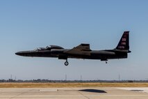 A 9th Reconnaissance Wing TU-2S Dragon Lady piloted by Cory “ULTRALORD” Bartholomew, 1st Reconnaissance Squadron (RS) assigned flight safety officer and U-2 instructor pilot, and Lt. Col. “JETHRO”, 1st RS instructor pilot and U-2 chief pilot, lands at Beale Air Force Base (AFB), California, Aug. 1st, 2025.