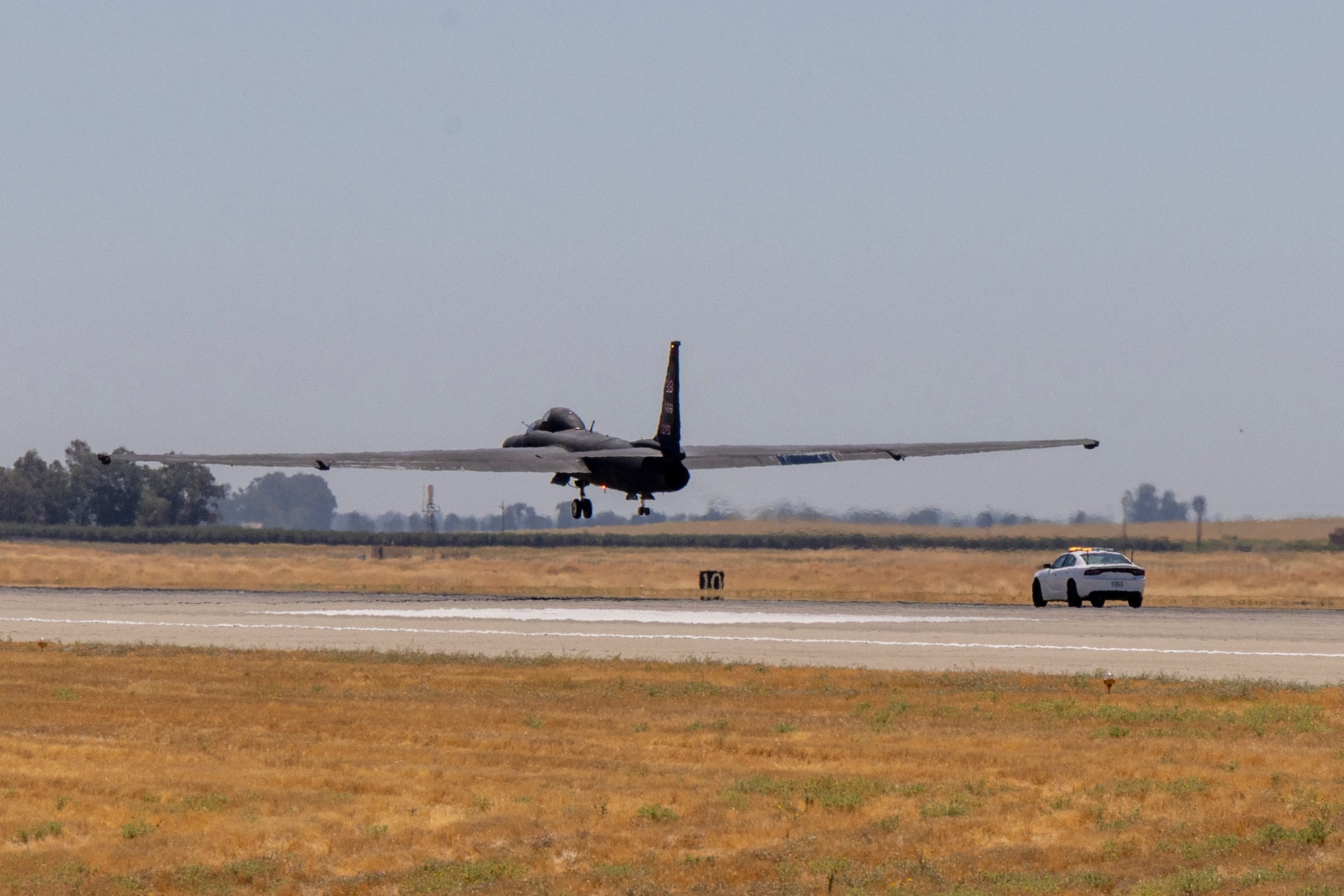 A 9th Reconnaissance Wing TU-2S Dragon Lady piloted by Cory “ULTRALORD” Bartholomew, 1st Reconnaissance Squadron (RS) assigned flight safety officer and U-2 instructor pilot, and Lt. Col. “JETHRO”, 1st RS instructor pilot and U-2 chief pilot, lands at Beale Air Force Base (AFB), California, Aug. 1st, 2025.