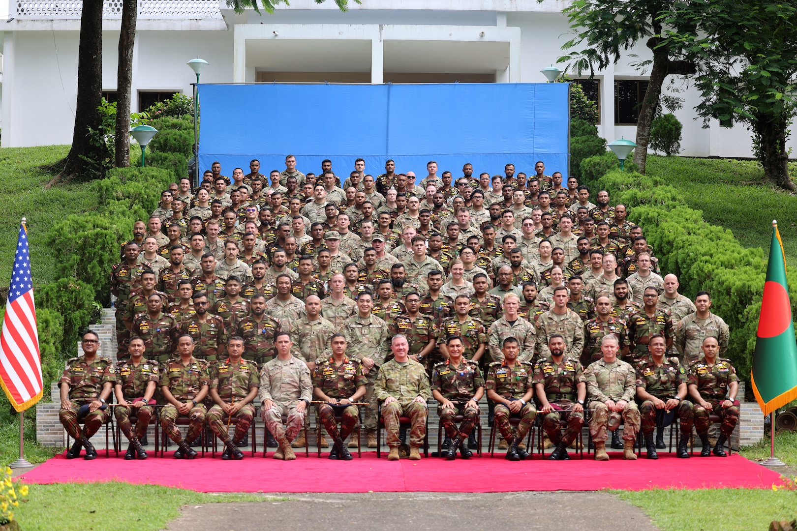Key leaders pose for a group photo after discussing operational interoperability at the Jalalabad Cantonment, Sylhet, Bangladesh on July 25, 2025.