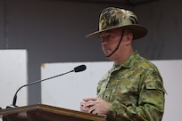 Maj. Gen. Scott A. Winter, Deputy Commanding General - Strategy and Plans for the U.S. Army Pacific (USARPAC) gives his remarks as the guest speaker at the opening ceremony of the Exercise Tiger Lightning 2025 (TL25), at the Jalalabad Cantonment, Sylhet, Bangladesh on July 25, 2025.