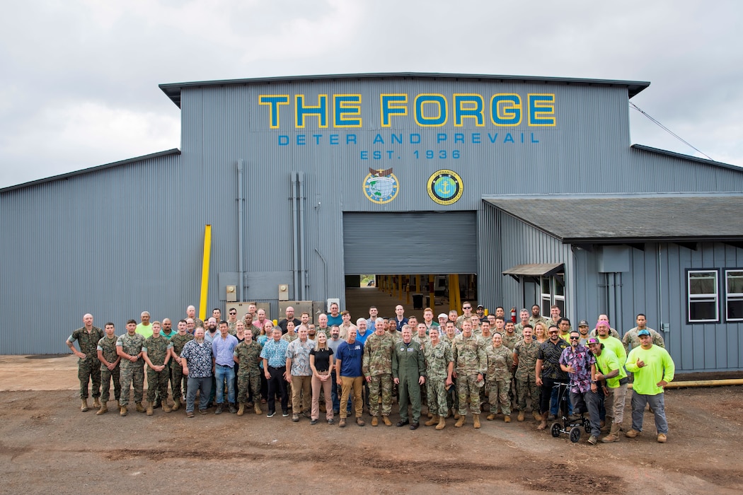 Adm. Samuel J. Paparo, commander of the U.S. Indo-Pacific Command, joins partners from Office of the Secretary of Defense, and industry for a group photo at The Forge, a new advanced manufacturing facility located on Schofield Barracks, Hawaii, July 28, 2025. USINDOPACOM is committed to enhancing stability in the Indo-Pacific region by promoting security cooperation, encouraging peaceful development, responding to contingencies, deterring aggression and, when necessary, prevailing in conflict. (U.S. Army photo by Sgt. Austin Riel)
