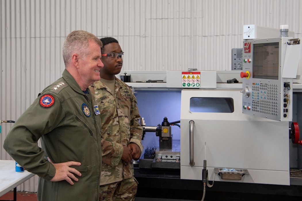 Adm. Samuel J. Paparo, commander of the U.S. Indo-Pacific Command, is shown capabilities of The Forge, a new advanced manufacturing facility located on Schofield Barracks by a U.S. Soldier, Hawaii, July 28, 2025. USINDOPACOM is committed to enhancing stability in the Indo-Pacific region by promoting security cooperation, encouraging peaceful development, responding to contingencies, deterring aggression and, when necessary, prevailing in conflict. (U.S. Army photo by Sgt. Austin Riel)