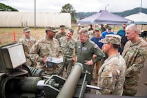 Adm. Samuel J. Paparo, commander of the U.S. Indo-Pacific Command, is shown capabilities of The Forge, a new advanced manufacturing facility located on Schofield Barracks by U.S. Soldiers, Hawaii, July 28, 2025. USINDOPACOM is committed to enhancing stability in the Indo-Pacific region by promoting security cooperation, encouraging peaceful development, responding to contingencies, deterring aggression and, when necessary, prevailing in conflict. (U.S. Army photo by Sgt. Austin Riel)