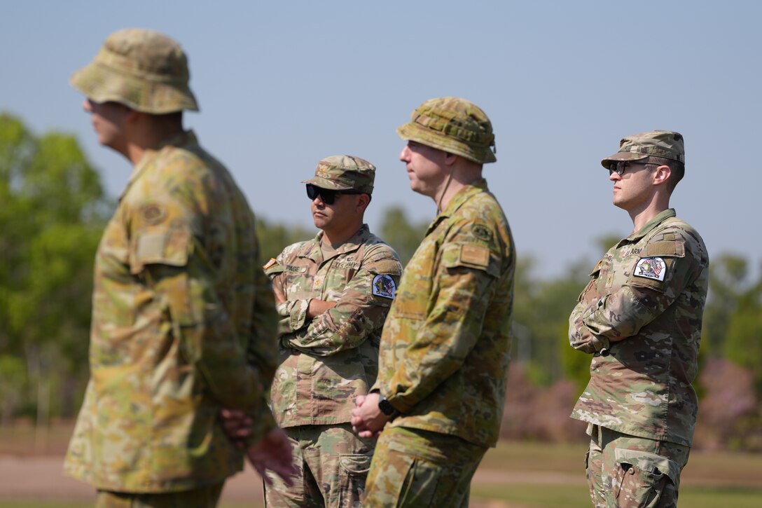 NORTHERN TERRITORY, Australia — Soldiers from B Battery (Dark Eagle), 5th Battalion, 3d Field Artillery Regiment (LRFB), give a capabilities brief on the Long Range Hypersonic Weapon System in Northern Territory, Australia, July 9, 2025.