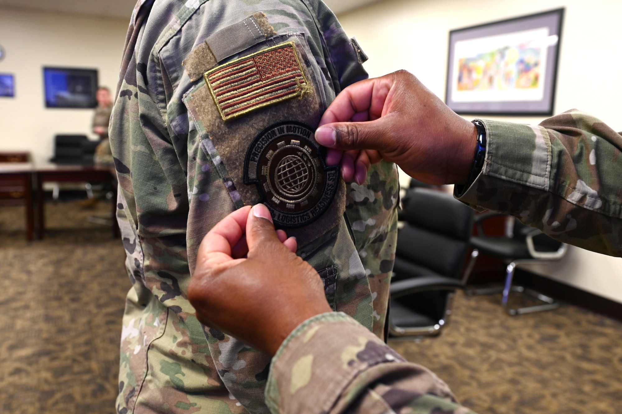 403rd Logistics Readiness Squadron senior enlisted leader patched the members of the squadron.