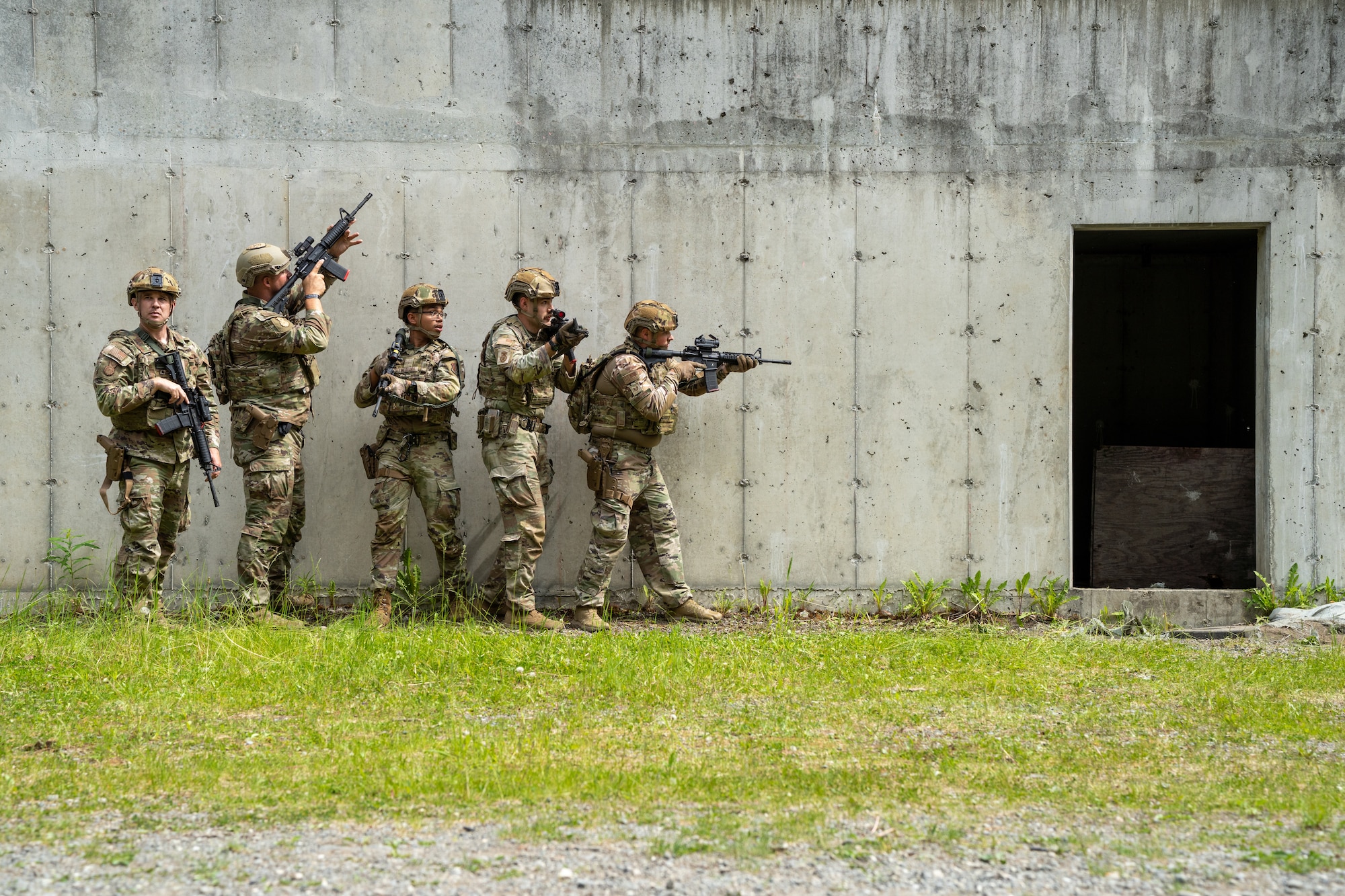 Airmen from the 155th Security Forces Squadron conduct close-quarters battle training at Joint Base Elmendorf-Richardson, Alaska, June 21, 2025.