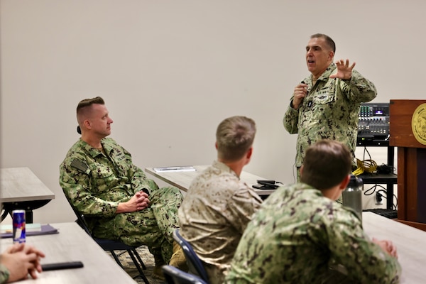 TWENTYNINE PALMS, Calif. — Rear Adm. Matthew Case, Chief of the Navy Medical Service Corps, visits Navy Medicine Readiness and Training Command Twentynine Palms, July 30, 2025. The visit marked the 78th birthday of the Medical Service Corps and included facility tours, leadership engagements, and an all-hands MSC officers call highlighting the Corps’ ongoing commitment to medical readiness and support of the warfighter. (U.S. Navy photo by Christopher Jones, NMRTC/NH public affairs officer).