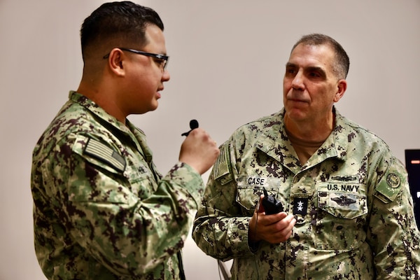 TWENTYNINE PALMS, Calif. — Rear Adm. Matthew Case, Chief of the Navy Medical Service Corps, visits Navy Medicine Readiness and Training Command Twentynine Palms, July 30, 2025. The visit marked the 78th birthday of the Medical Service Corps and included facility tours, leadership engagements, and an all-hands MSC officers call highlighting the Corps’ ongoing commitment to medical readiness and support of the warfighter. (U.S. Navy photo by Christopher Jones, NMRTC/NH public affairs officer).