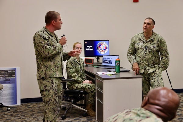 TWENTYNINE PALMS, Calif. — Rear Adm. Matthew Case, Chief of the Navy Medical Service Corps, visits Navy Medicine Readiness and Training Command Twentynine Palms, July 30, 2025. The visit marked the 78th birthday of the Medical Service Corps and included facility tours, leadership engagements, and an all-hands MSC officers call highlighting the Corps’ ongoing commitment to medical readiness and support of the warfighter. (U.S. Navy photo by Christopher Jones, NMRTC/NH public affairs officer).