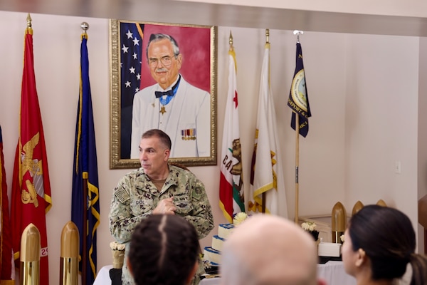 TWENTYNINE PALMS, Calif. — Rear Adm. Matthew Case, Chief of the Navy Medical Service Corps, visits Navy Medicine Readiness and Training Command Twentynine Palms, July 30, 2025. The visit marked the 78th birthday of the Medical Service Corps and included facility tours, leadership engagements, and an all-hands MSC officers call highlighting the Corps’ ongoing commitment to medical readiness and support of the warfighter. (U.S. Navy photo by Christopher Jones, NMRTC/NH public affairs officer).