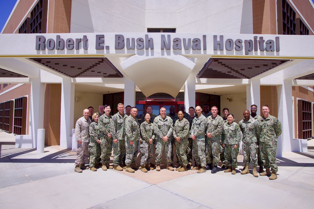 TWENTYNINE PALMS, Calif. — Rear Adm. Matthew Case, Chief of the Navy Medical Service Corps, visits Navy Medicine Readiness and Training Command Twentynine Palms, July 30, 2025. The visit marked the 78th birthday of the Medical Service Corps and included facility tours, leadership engagements, and an all-hands MSC officers call highlighting the Corps’ ongoing commitment to medical readiness and support of the warfighter. (U.S. Navy photo by Christopher Jones, NMRTC/NH public affairs officer).