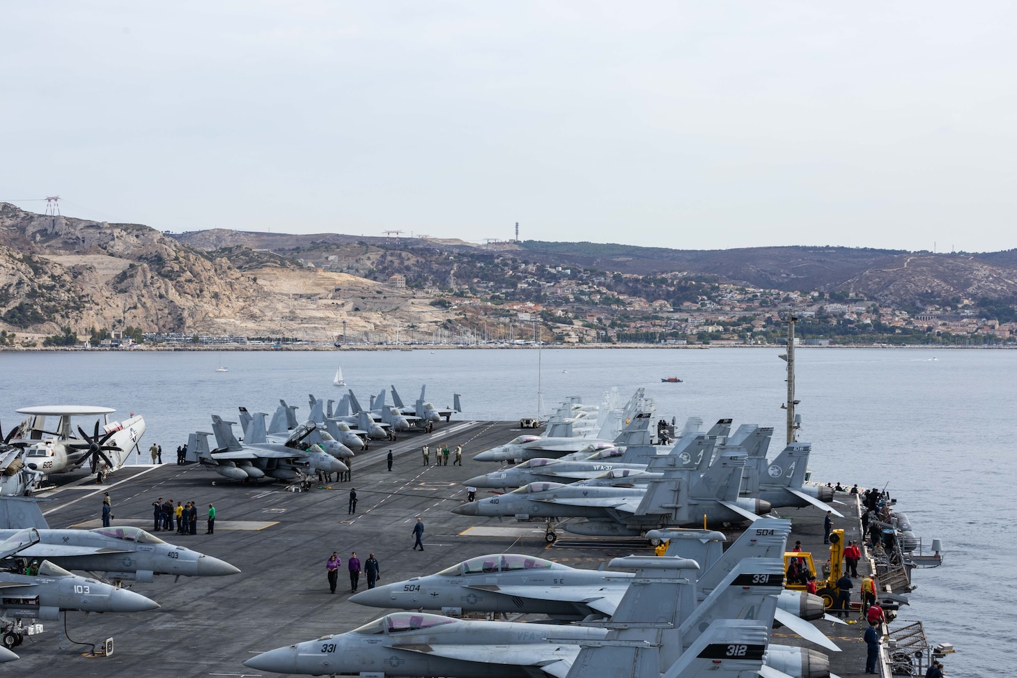 The world's largest aircraft carrier, USS Gerald R. Ford (CVN 78), arrives in Marseille, France, Aug. 4, 2025. Gerald R. Ford, a first-in-class aircraft carrier and deployed flagship of Carrier Strike Group Twelve, is on a scheduled deployment in the U.S. 6th Fleet area of operations to support the warfighting effectiveness, lethality and readiness of U.S. Naval Forces Europe-Africa, and defend U.S., Allied and partner interests in the region. (U.S. Navy photo by Mass Communication Specialist Seaman Apprentice Alyssa Joy)