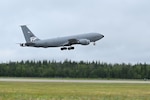 A 168th Wing KC-135 Stratotanker launches rapid air refueling operations during Arctic Raven 25-1 in support of Resolute Force Pacific (REFORPAC) exercise. Operating in austere and challenging environments, the 168th Wing, Alaska Air National Guard, provides critical air refueling support for the multilateral training exercise hosted by U.S. Pacific Air Forces. REFORPAC 25 is the Air Force's largest crisis response exercise to date in the Pacific, designed to deliver rapid, scalable capabilities across the INDOPACOM region and demonstrate agile combat employment (ACE) command and control.