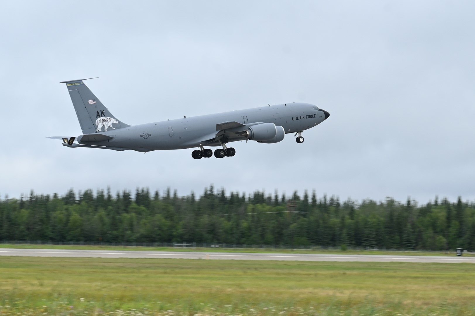 A 168th Wing KC-135 Stratotanker launches rapid air refueling operations during Arctic Raven 25-1 in support of Resolute Force Pacific (REFORPAC) exercise. Operating in austere and challenging environments, the 168th Wing, Alaska Air National Guard, provides critical air refueling support for the multilateral training exercise hosted by U.S. Pacific Air Forces.