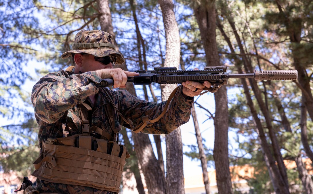 U.S. Marine Corps Cpl. Noah Pitts, a rifleman with 2nd Battalion, 23rd Marines, forward deployed with 4th Marine Regiment, 3d Marine Division as part of the Unit Deployment Program, maintains security as part of bilateral patrol training during the Korean Marine Exercise Program 25.2 in Pohang, South Korea, July 28, 2025. KMEP is conducted regularly between the ROK and U.S. Marine Corps to increase their combined capabilities through realistic training geared towards deterrence and maintaining peace in the Indo-Pacific. Pitts is a native of Florida. (U.S. Marine Corps photo by Cpl. Kanoa Thomas)