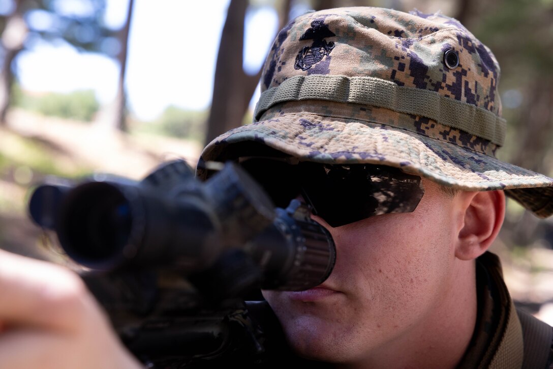 U.S. Marine Corps Cpl. Noah Pitts, a rifleman with 2nd Battalion, 23rd Marines, forward deployed with 4th Marine Regiment, 3d Marine Division as part of the Unit Deployment Program, maintains security as part of bilateral patrol training during the Korean Marine Exercise Program 25.2 in Pohang, South Korea, July 28, 2025. KMEP is conducted regularly between the ROK and U.S. Marine Corps to increase their combined capabilities through realistic training geared towards deterrence and maintaining peace in the Indo-Pacific. Pitts is a native of Florida. (U.S. Marine Corps photo by Cpl. Kanoa Thomas)