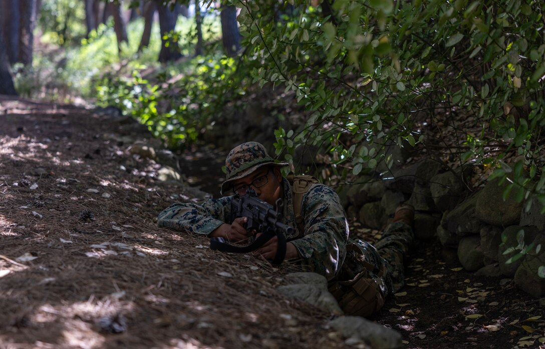 U.S. Marine Corps Cpl. Daniel RuizRomero, a rifleman with 2nd Battalion, 23rd Marines, forward deployed with 4th Marine Regiment, 3d Marine Division as part of the Unit Deployment Program, maintains security during bilateral patrol training as part of the Korean Marine Exercise Program 25.2 in Pohang, South Korea, July 28, 2025. KMEP is conducted regularly between the ROK and U.S. Marine Corps to increase their combined capabilities through realistic training geared towards deterrence and maintaining peace in the Indo-Pacific. RuizRomero is a native of Georgia. (U.S. Marine Corps photo by Cpl. Kanoa Thomas)