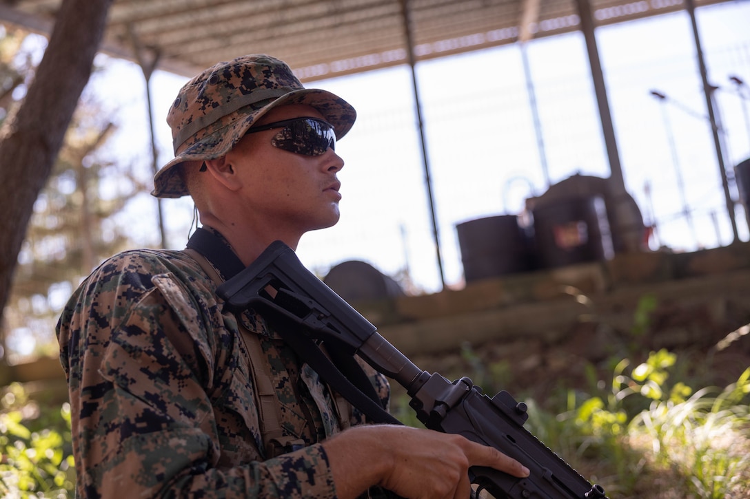 U.S. Marine Corps Lance Cpl. Eric Fulsang, a rifleman with 2nd Battalion, 23rd Marines, forward deployed with 4th Marine Regiment, 3d Marine Division as part of the Unit Deployment Program, maintains security during bilateral patrol training as part of the Korean Marine Exercise Program 25.2 in Pohang, South Korea, July 28, 2025. KMEP is conducted regularly between the ROK and U.S. Marine Corps to increase their combined capabilities through realistic training geared towards deterrence and maintaining peace in the Indo-Pacific. Fulsang is a native of California. (U.S. Marine Corps photo by Cpl. Kanoa Thomas)