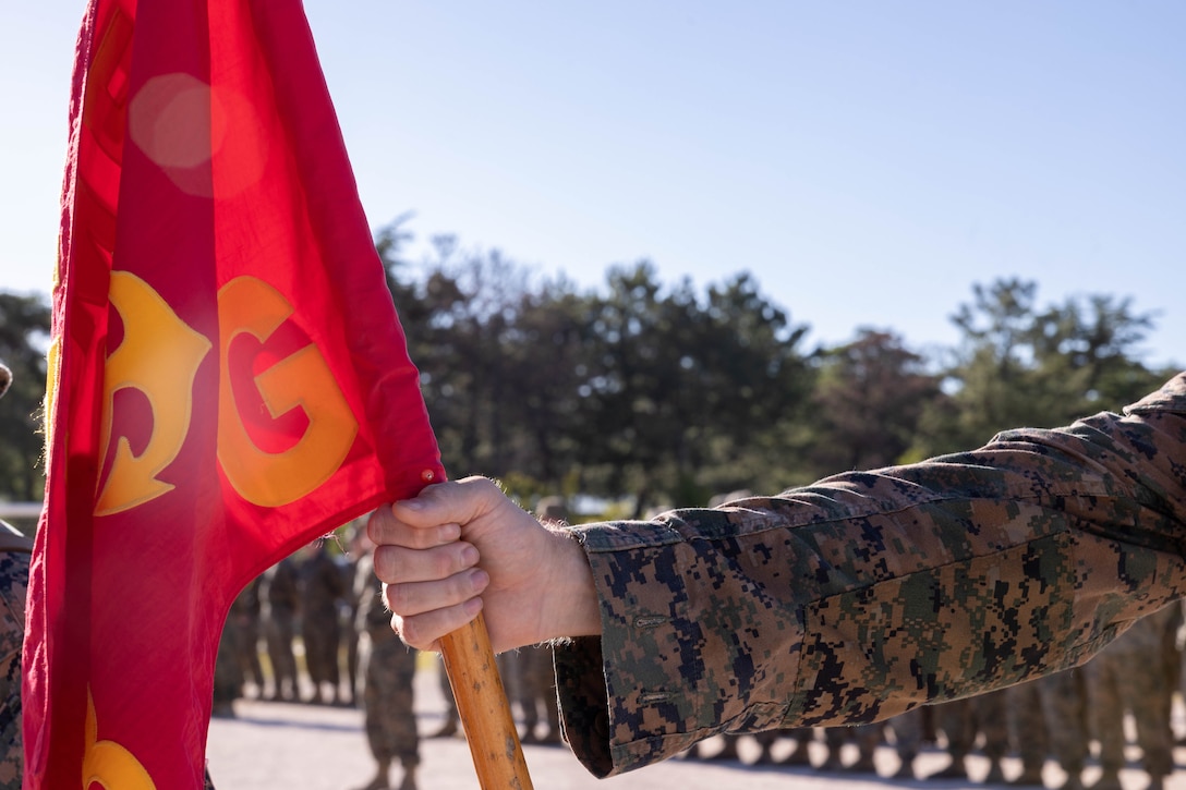 U.S. Marines with Golf Company, 2nd Battalion, 23rd Marines, forward deployed with 4th Marine Regiment, 3d Marine Division as part of the Unit Deployment Program, stand in formation before conducting bilateral patrol training as part of the Korean Marine Exercise Program 25.2 in Pohang, South Korea, July 28, 2025. KMEP is conducted regularly between the ROK and U.S. Marine Corps to increase their combined capabilities through realistic training geared towards deterrence and maintaining peace in the Indo-Pacific. (U.S. Marine Corps photo by Cpl. Kanoa Thomas)