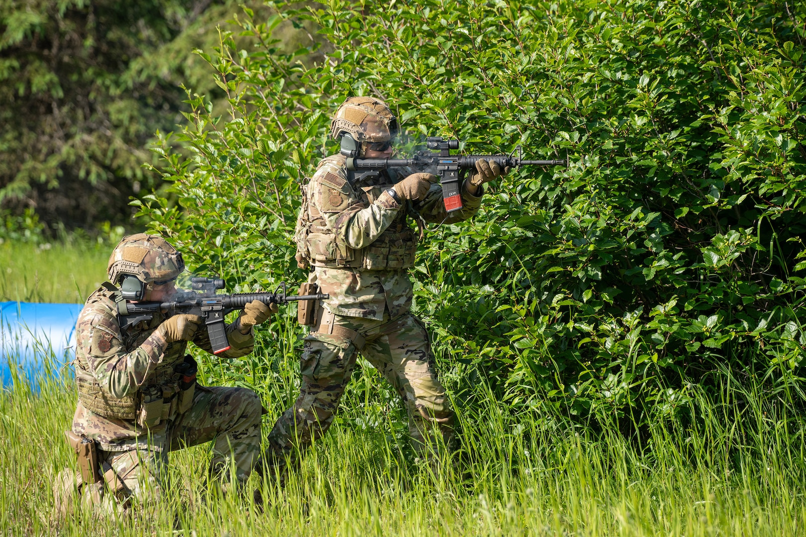 Airmen from the 155th Security Forces Squadron train on shoot, move, and communicate tactics at Joint Base Elmendorf-Richardson, Alaska, June 25, 2025.
