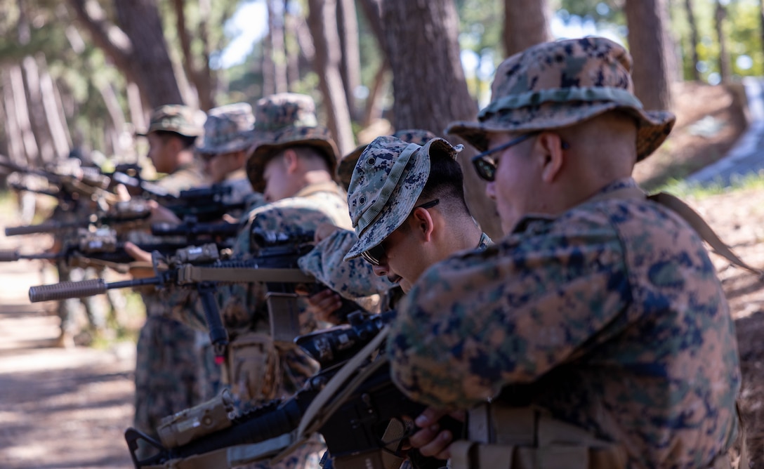 U.S. Marines with Golf Company, 2nd Battalion, 23rd Marines, forward deployed with 4th Marine Regiment, 3d Marine Division as part of the Unit Deployment Program, conduct remedial action drills during the Korean Marine Exercise Program 25.2 in Pohang, South Korea, July 28, 2025. KMEP is conducted regularly between the ROK and U.S. Marine Corps to increase their combined capabilities through realistic training geared towards deterrence and maintaining peace in the Indo-Pacific. (U.S. Marine Corps photo by Cpl. Kanoa Thomas)