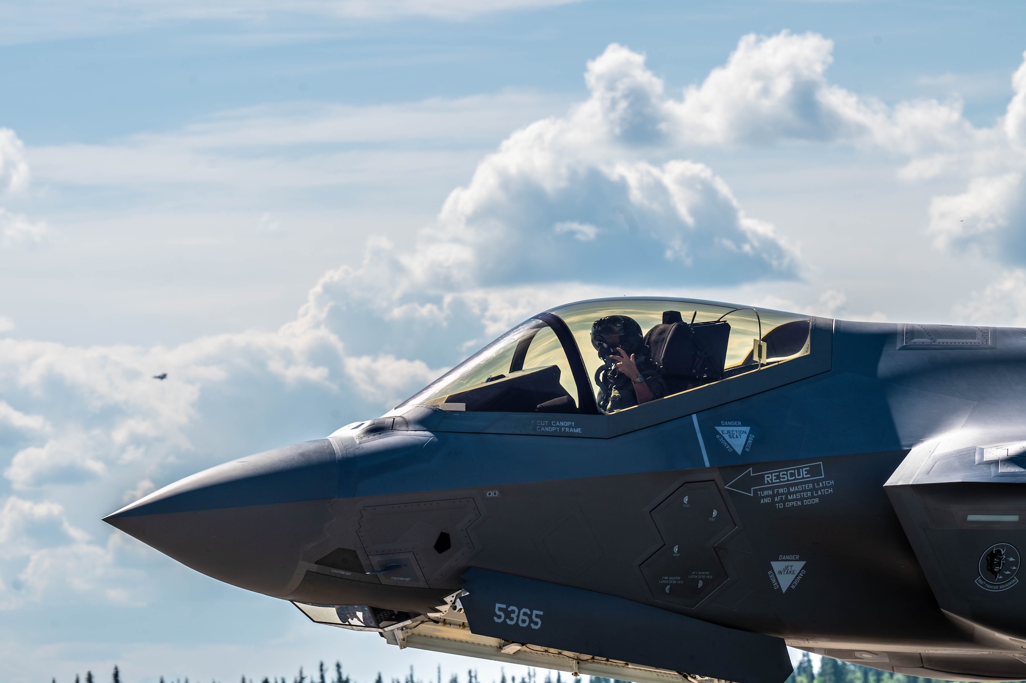 An F-35A Lightning II prepares for take-off.