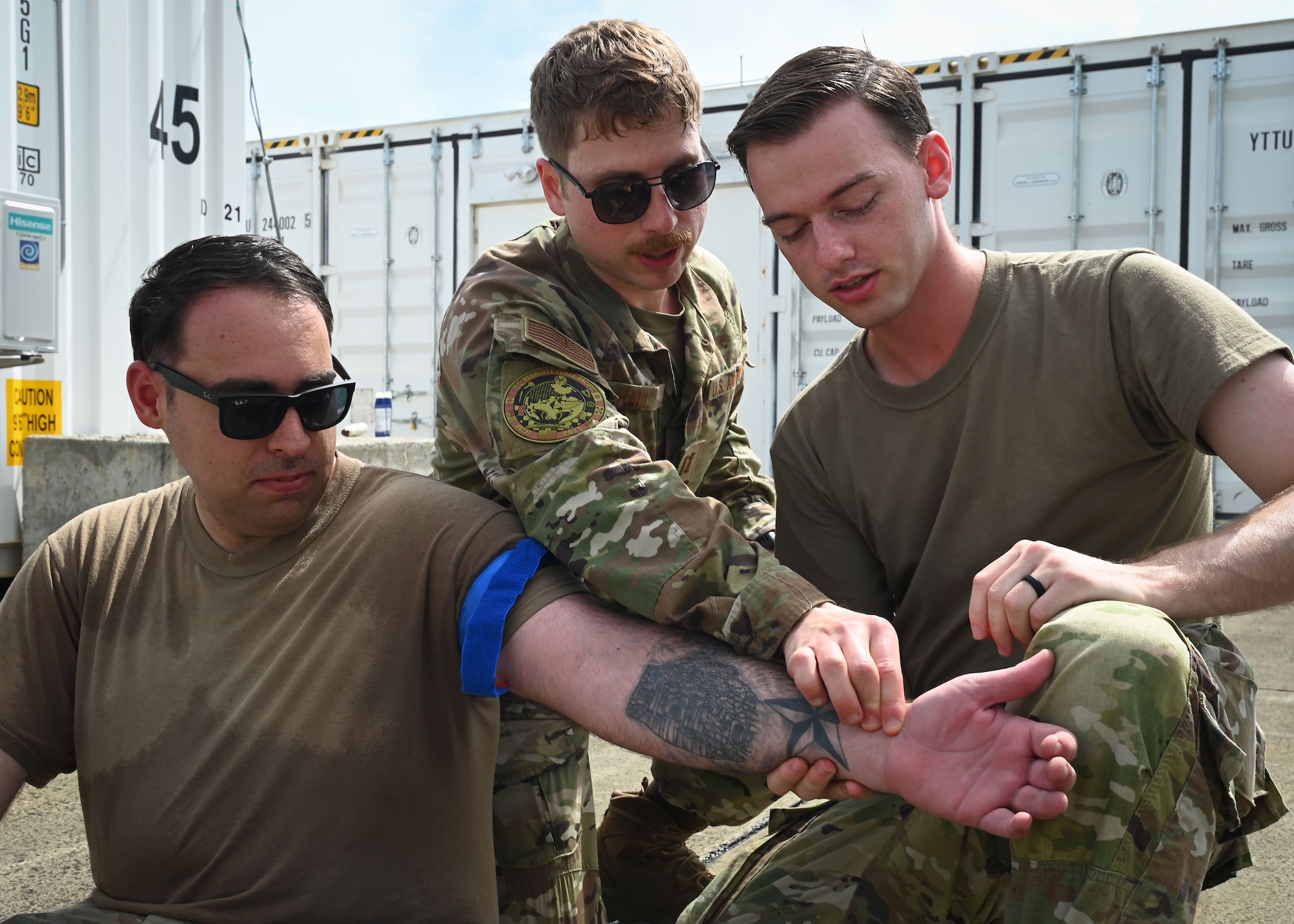 Airmen with the 354th Air Expeditionary Wing teach Tactical Combat Casualty Care during exercise Resolute Force Pacific 25 in Guam, July 30, 2025.