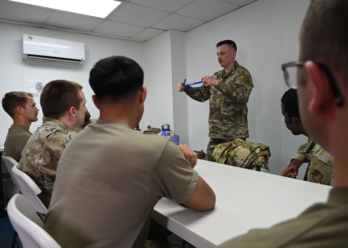 Airmen with the 354th Air Expeditionary Wing teach Tactical Combat Casualty Care during exercise Resolute Force Pacific 25 in Guam, July 30, 2025.