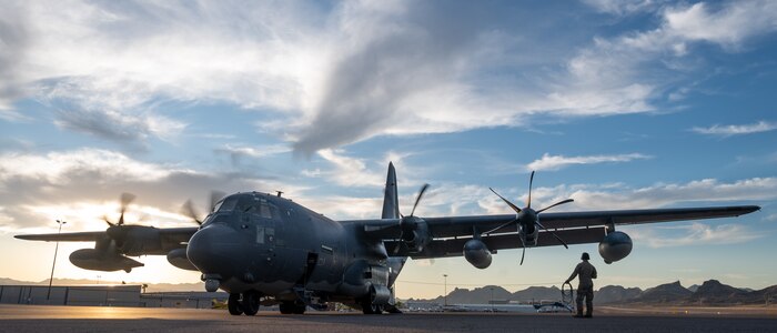 A U.S. Air Force Air Commando conducts engine startup checks on a MC-130J Commando II aircraft during Emerald Warrior 25.2.