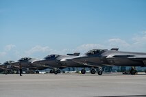 U.S. Air Force F-35 Lightning IIs, assigned to the 421st Fighter Squadron, conduct sortie generations during exercise Resolute Force Pacific (REFORPAC) 2025 at Matsushima Air Base, Japan, July 24, 2025