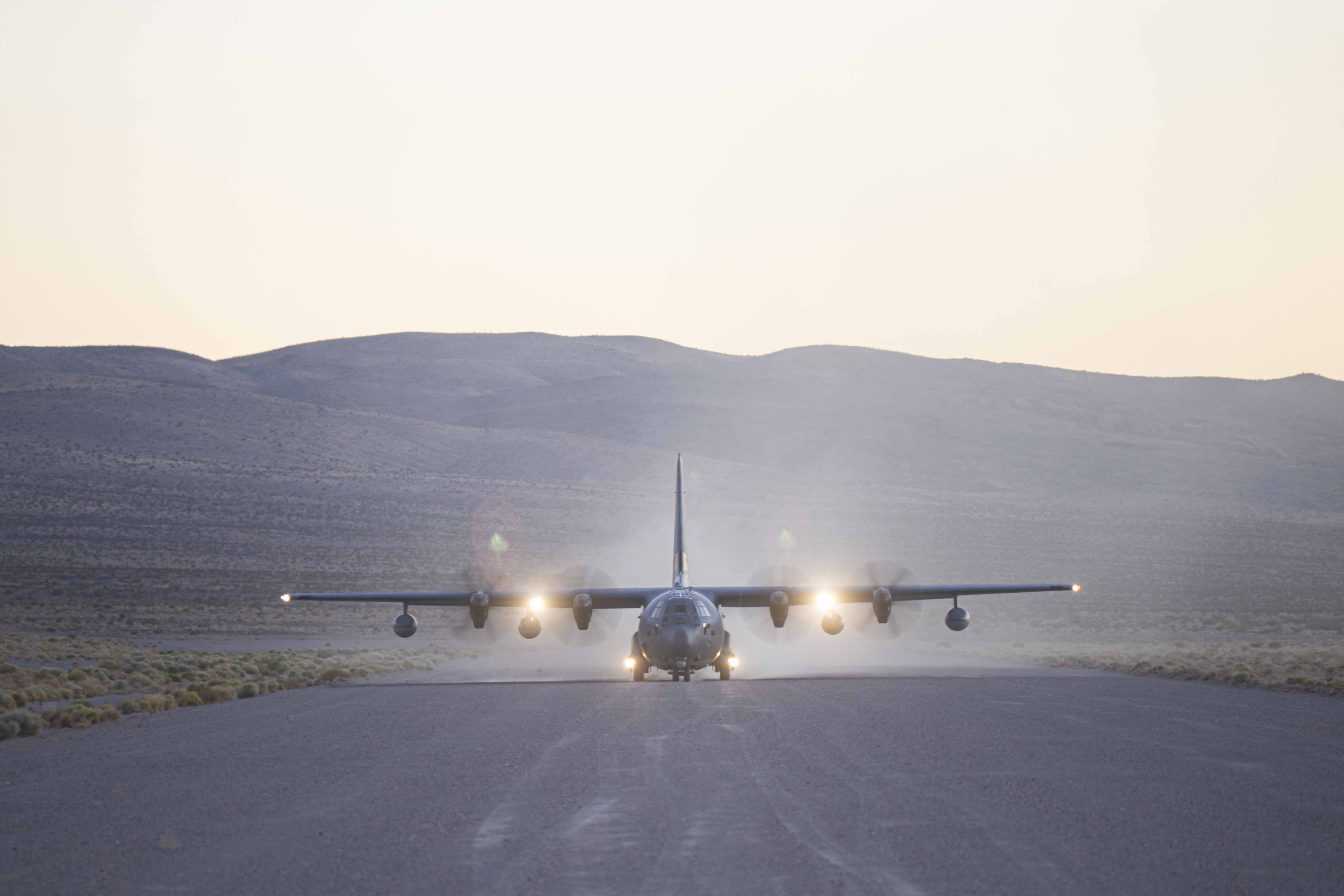 U.S. Air Force MC-130J Commando II assigned to AFSOC taxis on an airfield in California during Emerald Warrior 25.2.
