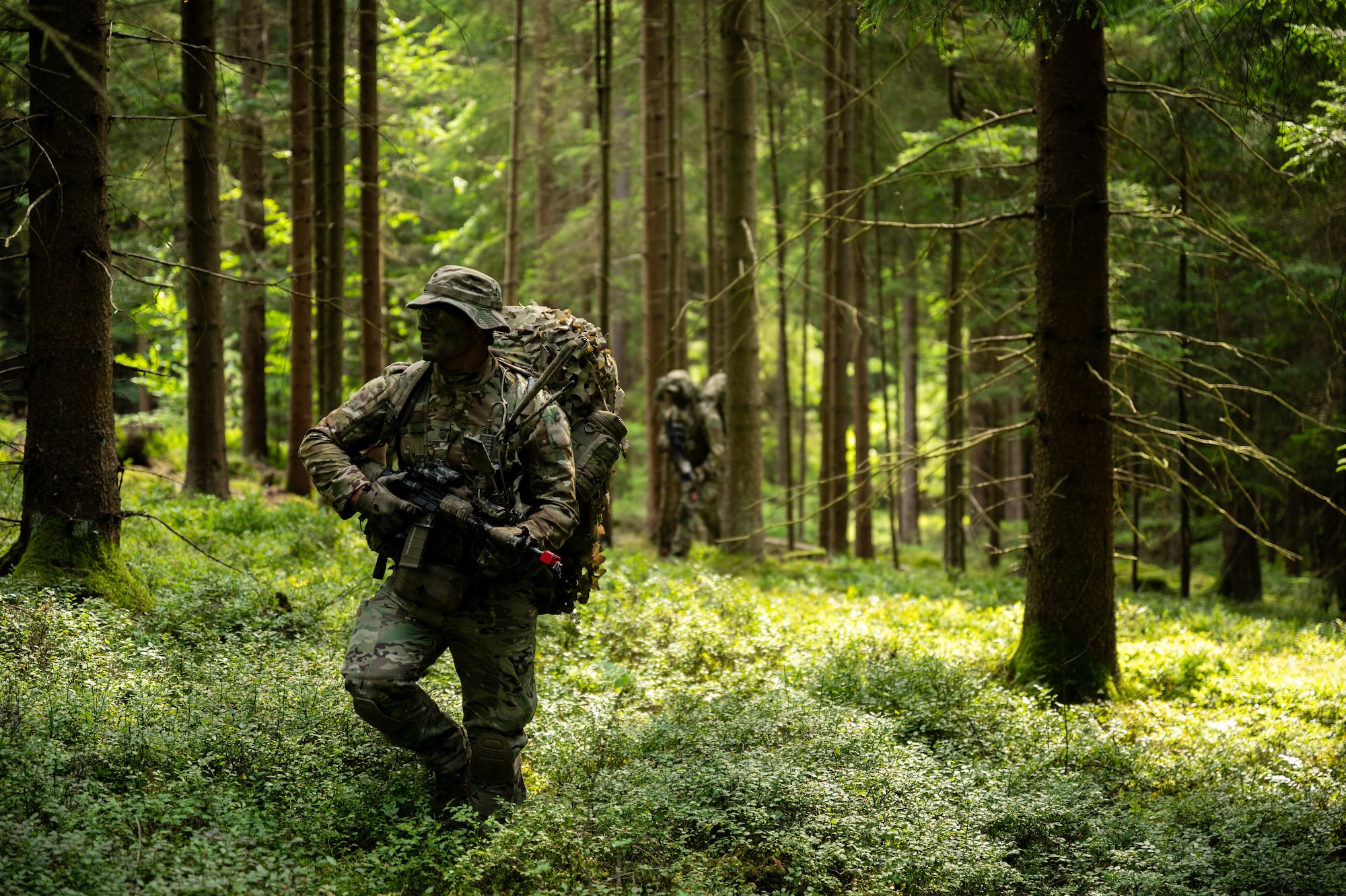 U.S. Air Force Airmen assigned to the 2nd Air Support Operations Squadron conduct reconnaissance at a training area near Vilseck Army Base, Germany, July 15, 2025.