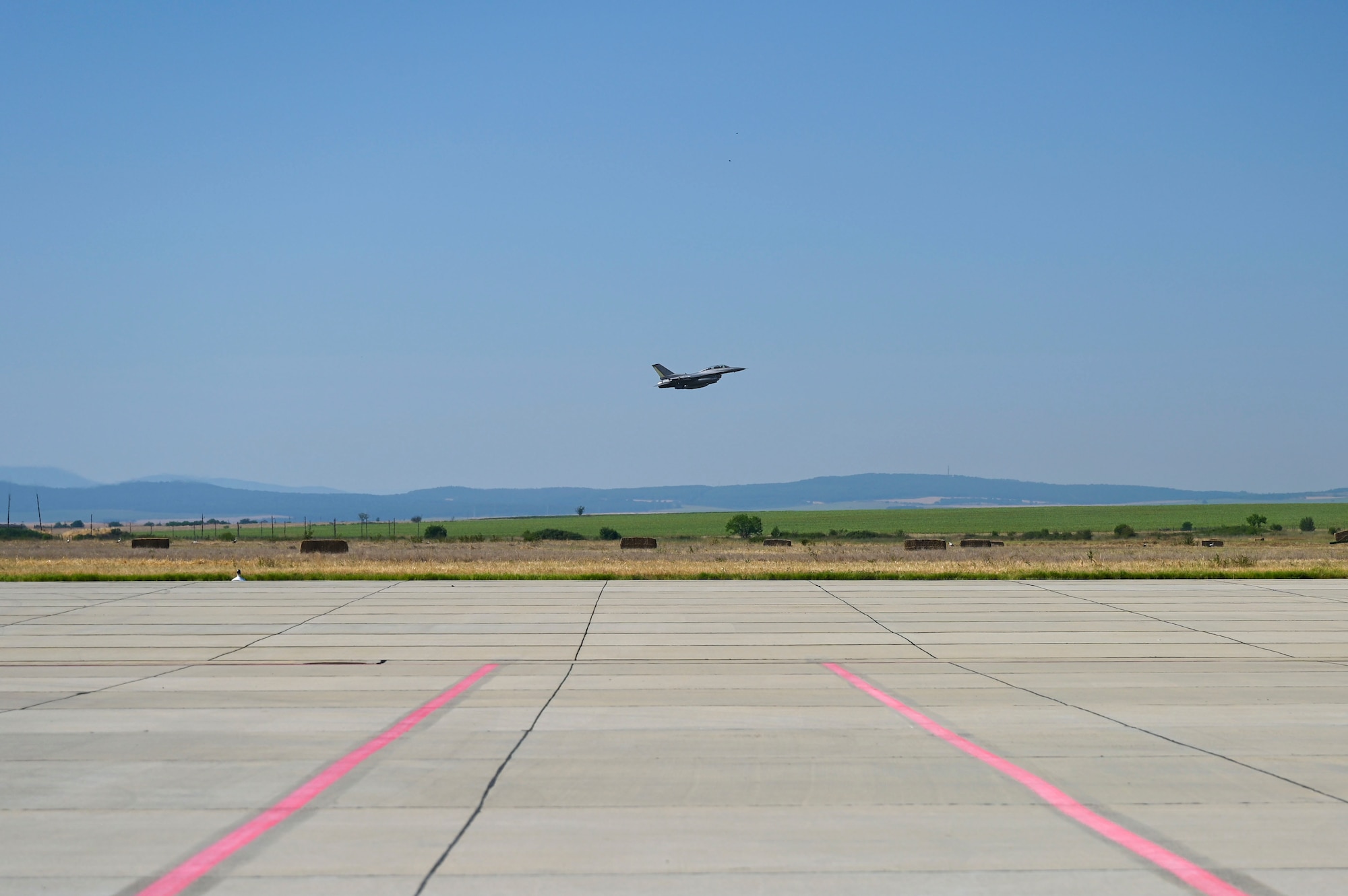 A jet takes off.