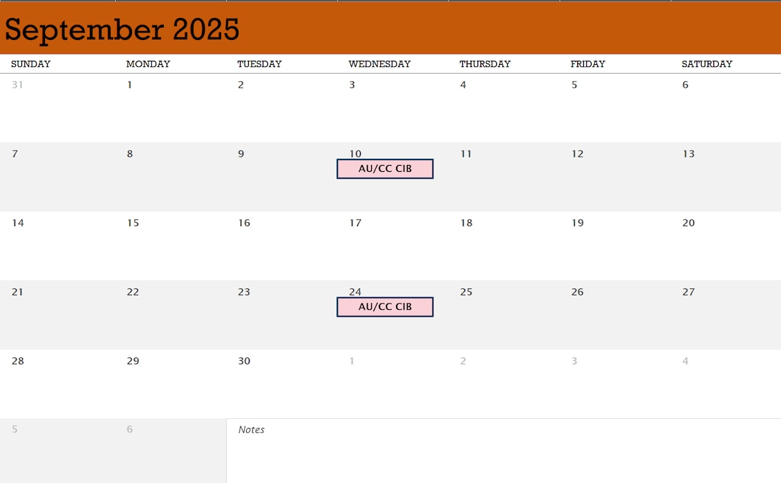 AFWI September 2025 Calendar