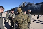 Maj. Robert M. “Robin” Weede, Marine Attack Squadron (VMA) 231 Aviation Maintenance Officer, center, flies an AV-8B Harrier II+ from Marine Corps Air Station Cherry Point, N.C., to its new home at the Pima Air and Space Museum in Tucson, Arizona, Feb. 14.